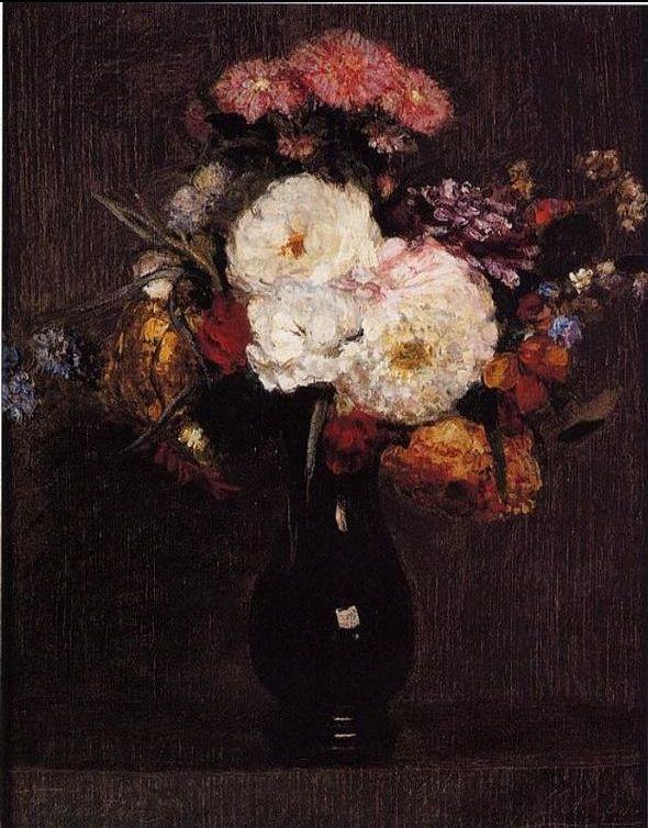 Henri Fantin-Latour Dahlias, Queens Daisies, Roses and Corn Flowers